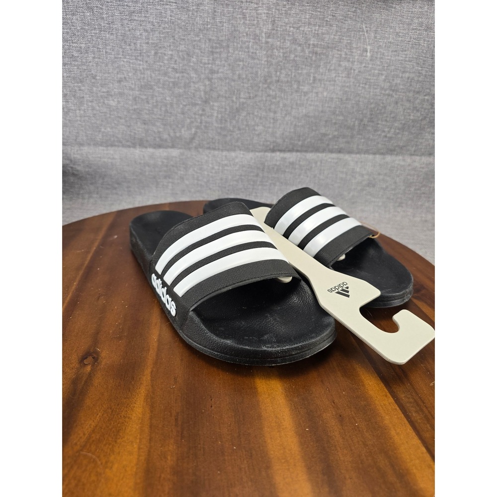 Adidas Adilette Shower Slides Mens 13 Core Black White GZ5922 Cloudfoam Sandals - Picture 14 of 14